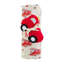 Load image into Gallery viewer, Firetruck Swaddle &amp; Rattle Set