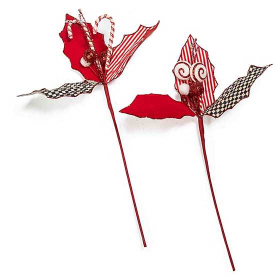 Peppermint and Candy Cane Holly Picks, Set of 2