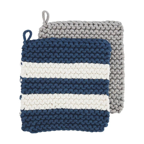 Navy Stripe Crochet Pot Holder Set