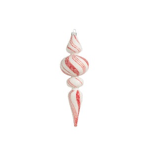 Frosted Red & White Swirl Finial Ornament