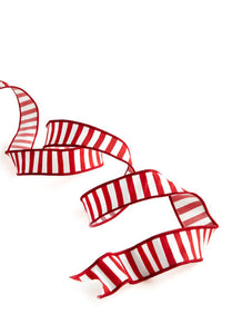 Red and White Striped Wired Ribbon