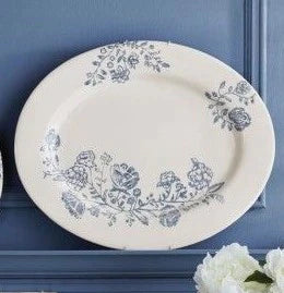 Blue Floral Stamped Large Platter