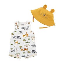 Load image into Gallery viewer, Printed Safari Romper &amp; Hat Set - 0-3 Month