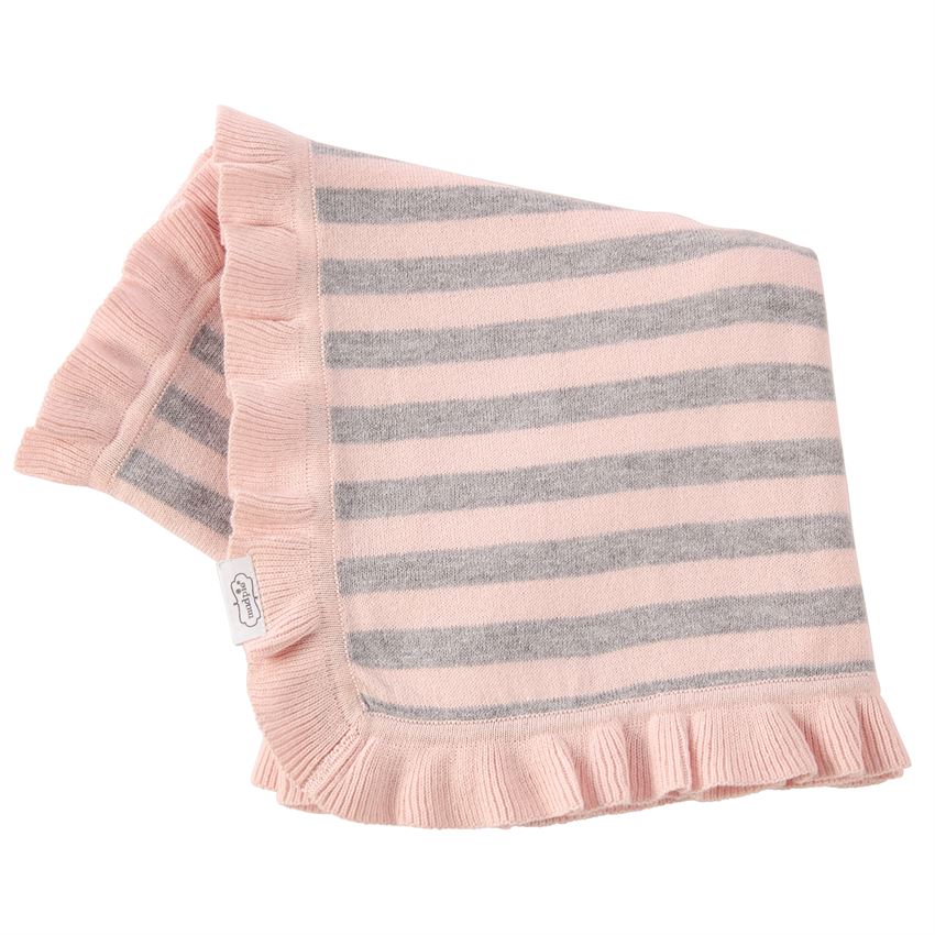 Pink Grey Knit Ruffle Blanket
