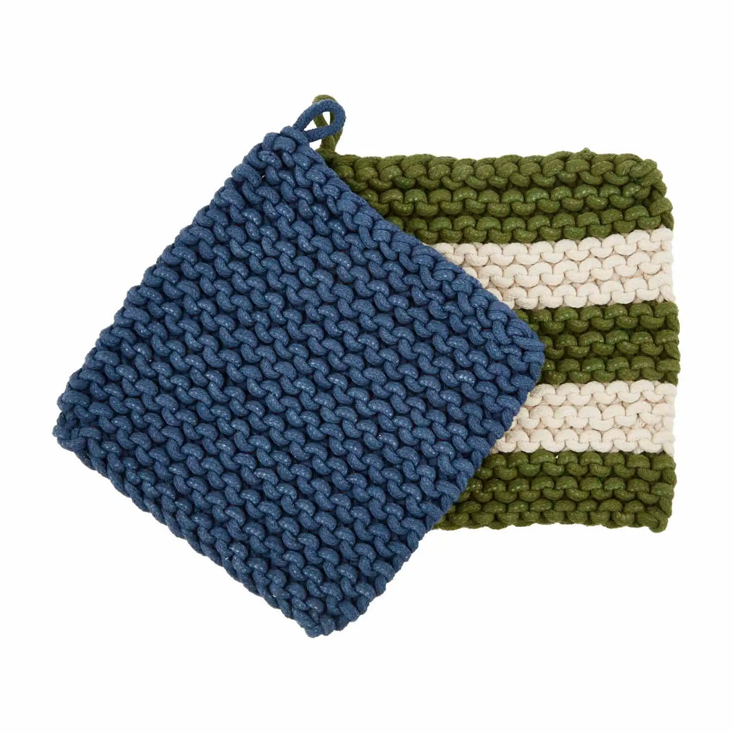 Crochet Pot Holder Set of 2 - Blue/Green