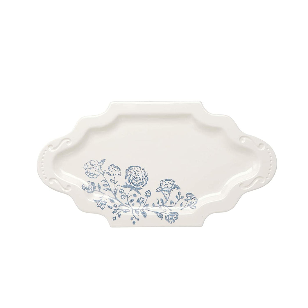 Blue Floral Stamped Small Platter