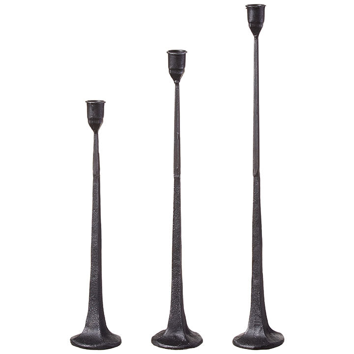 Set of 3 Black Iron Candlesticks