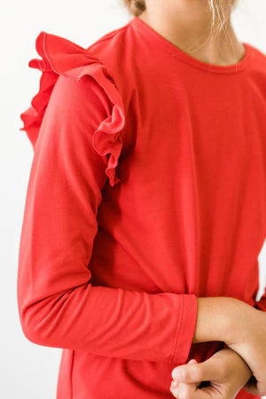 Long Sleeve Red Ruffle Top