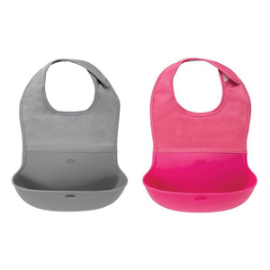 Oxo Set of 2 Roll up Bibs - Pink & Grey